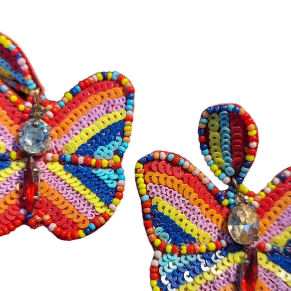 Handmade Beaded Rainbow Butterfly Earrings - Picture 3 of 3